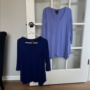 JM Collection V-Neck 3/4 Sleeve 2 Tops - one Navy & one light blue